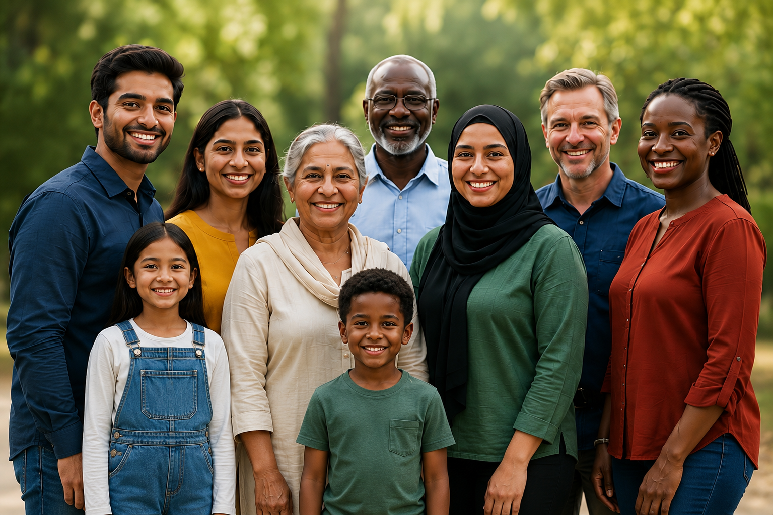 Community members and children smiling together